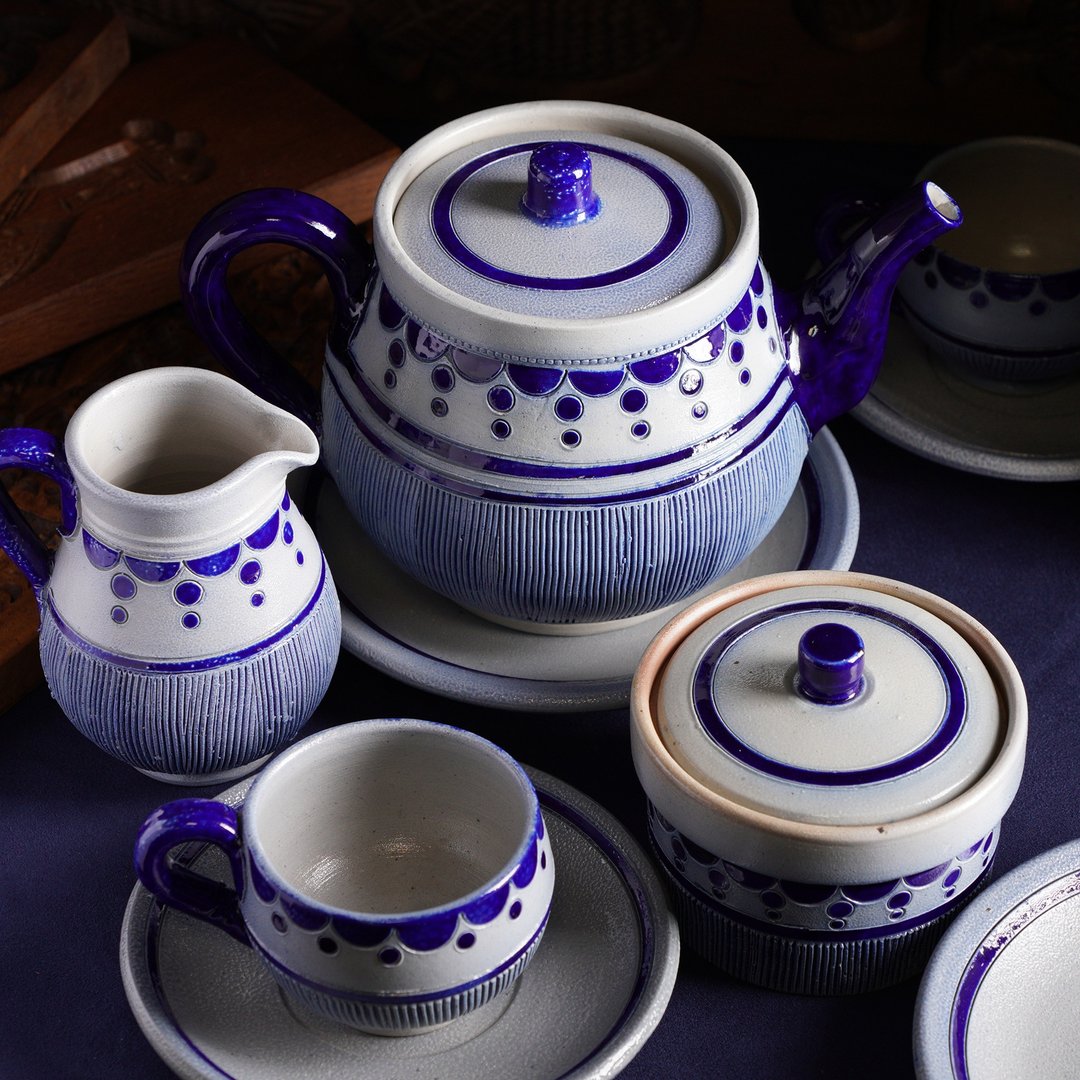 比利时Gres De La Roche手工盐釉双人茶具组 - 茶具/茶杯 - 陶 蓝色