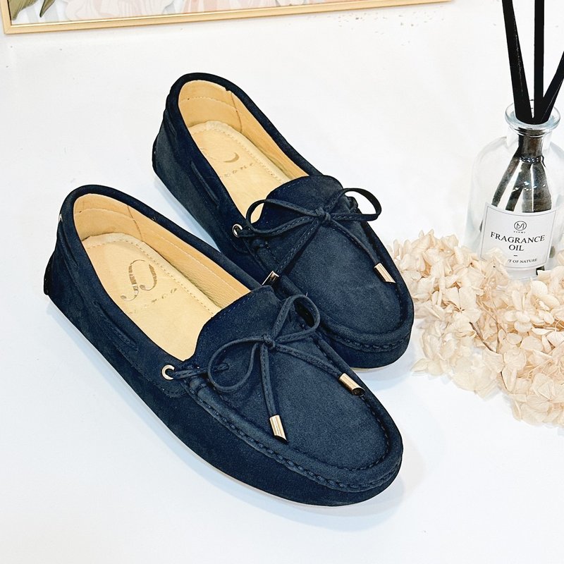 牛皮豆豆鞋-深蓝 - 女款休闲鞋 - 真皮 