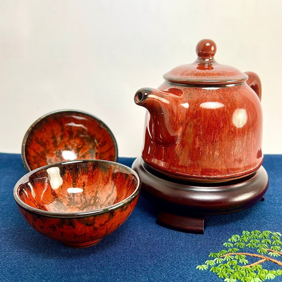 【大立窑】金漆红天目一壶二杯组 天目系列 - 茶具/茶杯 - 陶 