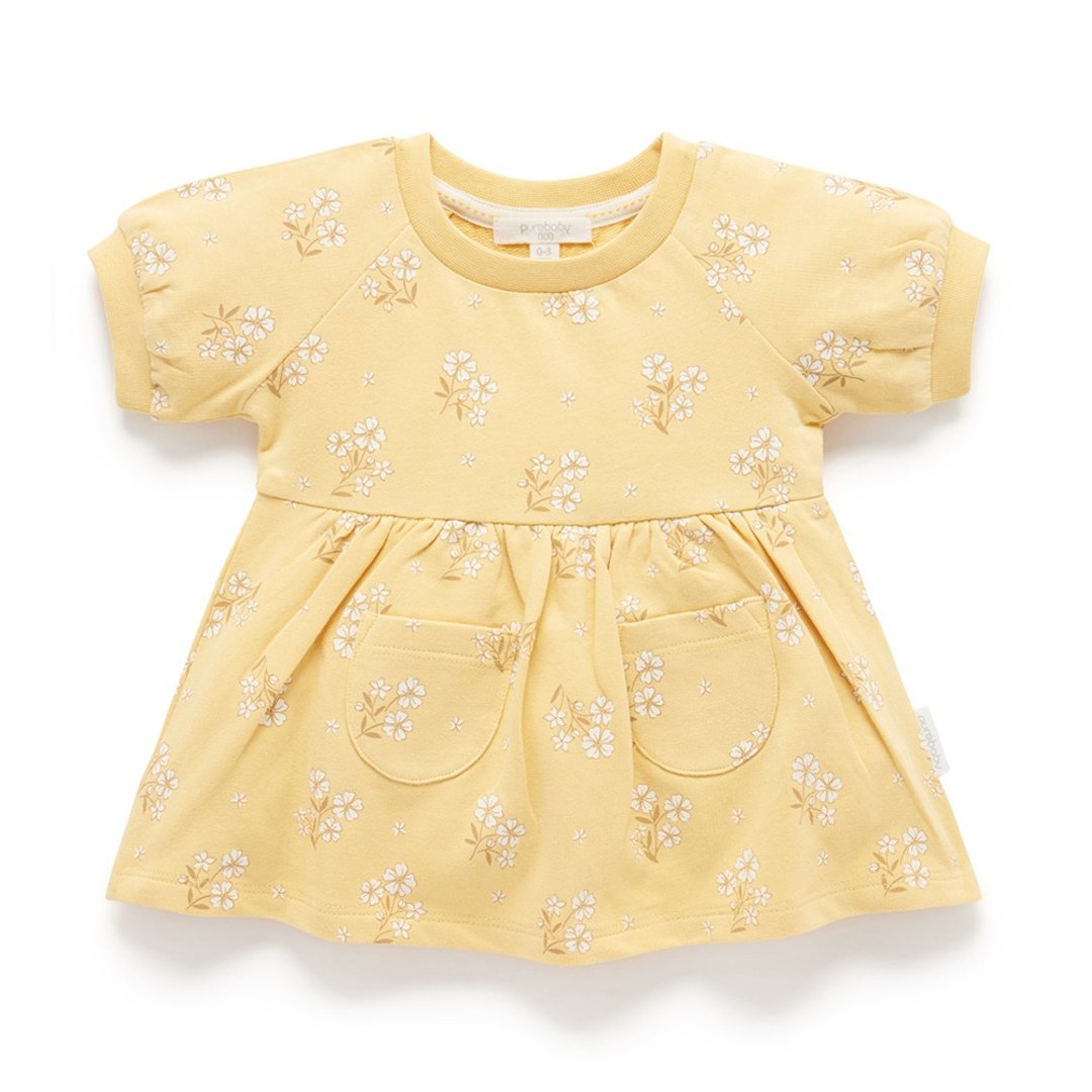 澳洲Purebaby有机棉女童洋装/童装裙 18M-4T 黄底小花 - 童装裙 - 棉．麻 