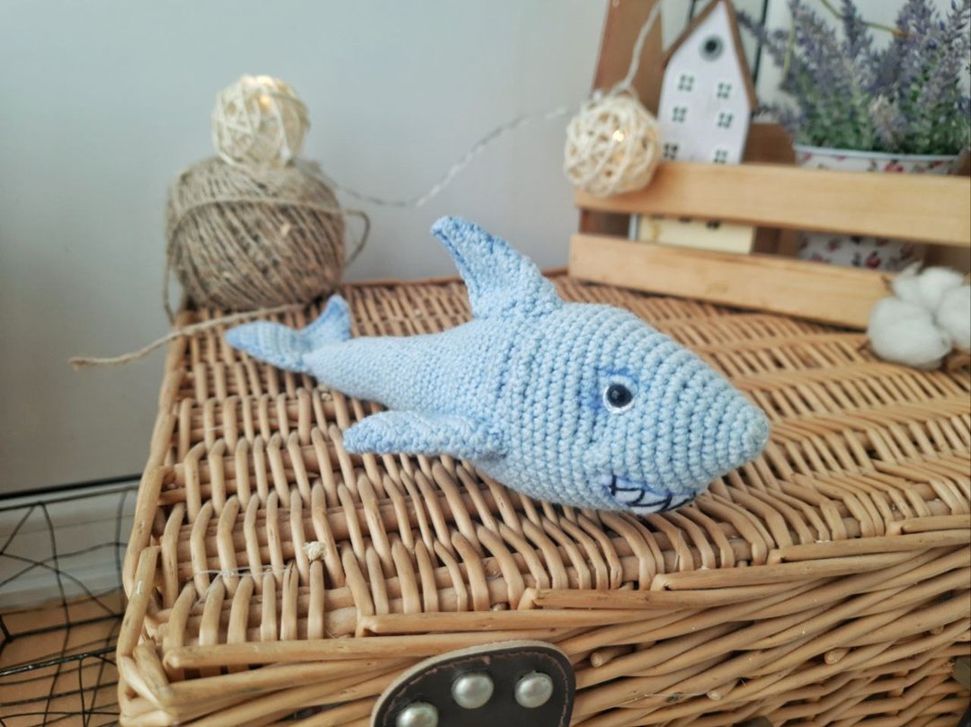 Baby shark toy. Cute plush shark. Stuffed animal toy. Handmade stuffed shark toy - 玩具/玩偶 - 棉 蓝色