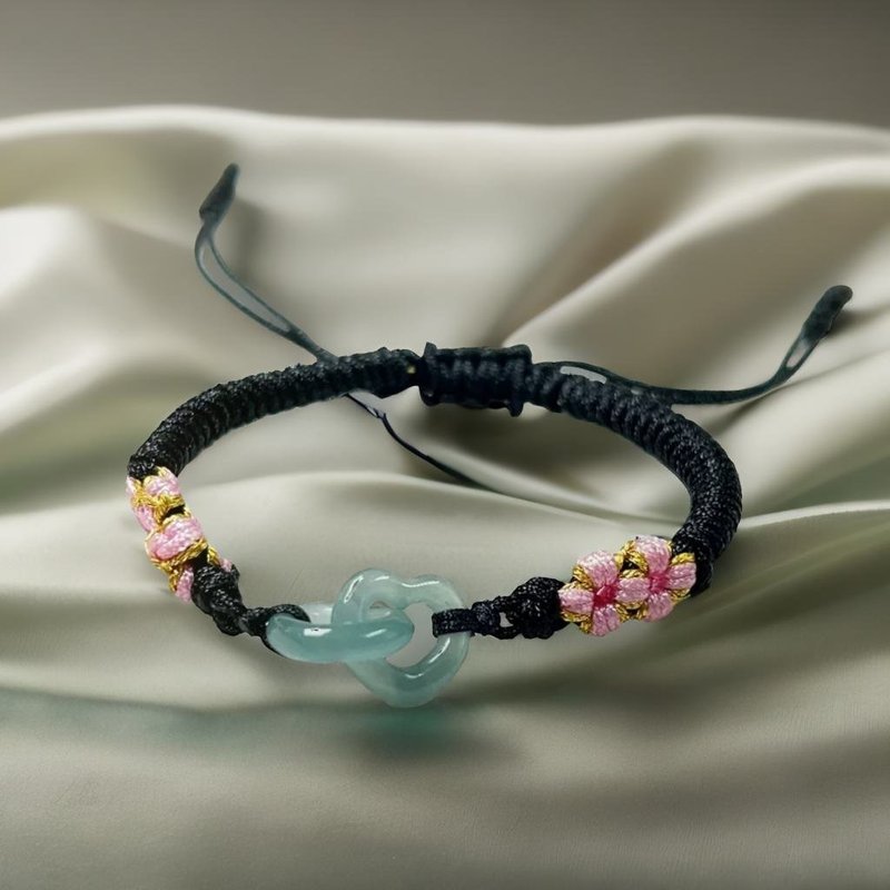 冰种蓝水翡翠心连心设计款编织手链 | 天然A货翡翠 | 送礼 - 手链/手环 - 玉石 透明