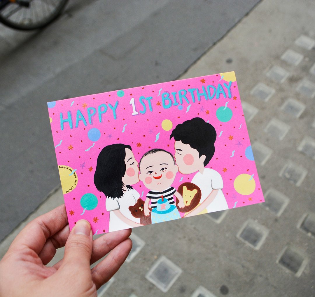 温馨 定制3人画像 全家福 似颜绘 生日/情人节/结婚纪念日/圣诞节 - 订制画像 - 纸 多色