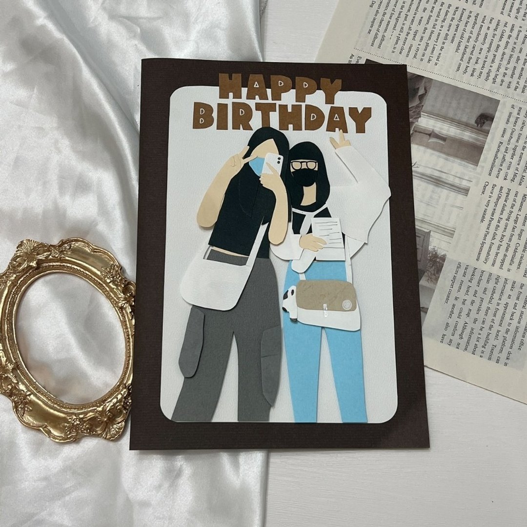 unique card 人像客制卡片 手工卡片 似颜绘 生日卡片 情人节 - 卡片/明信片 - 纸 多色