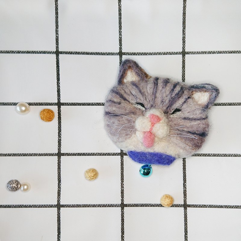 喵星人系列 羊毛毡 胸针 / 虎斑猫 - 胸针 - 羊毛 灰色