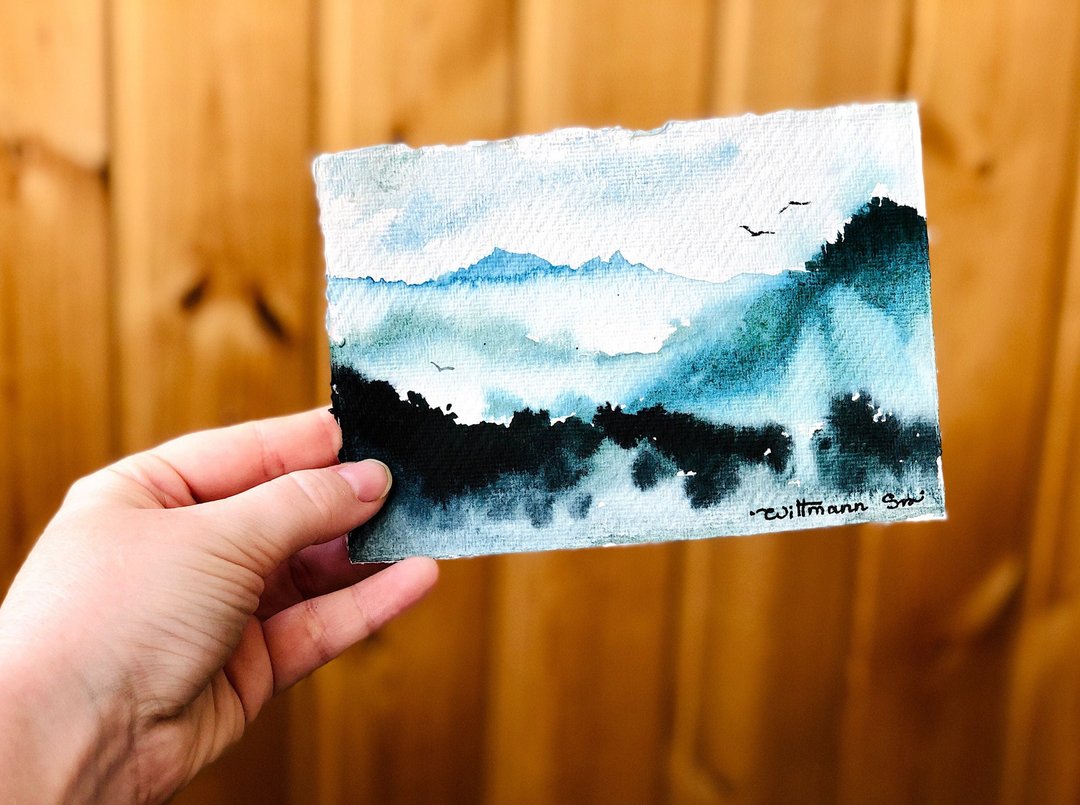 Mountain Painting Landscape Original Art Summer Plein Air Artwork 4 b 6 in - 墙贴/壁贴 - 纸 白色