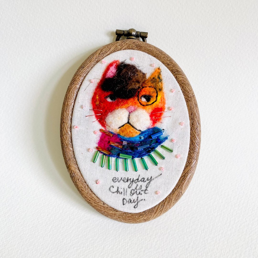 猫咪 羊毛毡 刺绣 家居 挂墙 摆设 02 - 海报/装饰画/版画 - 羊毛 多色