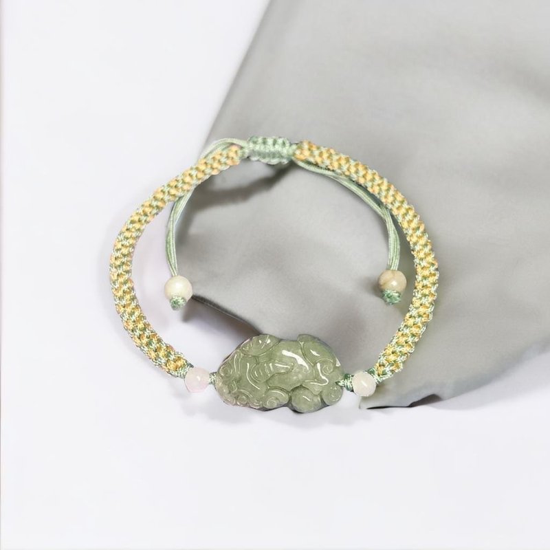 【招财神兽】翡翠貔貅设计款编织手链 | 天然缅甸A货翡翠 | 送礼 - 手链/手环 - 玉石 绿色