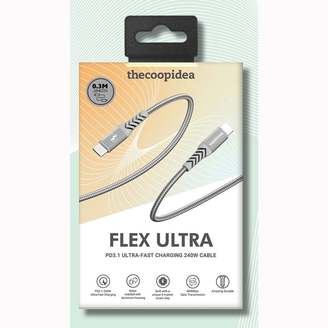 FlexUltra USB Type-C数据线 高速传输240W手机快充电线30厘米 - 充电宝/传输线 - 其他材质 灰色
