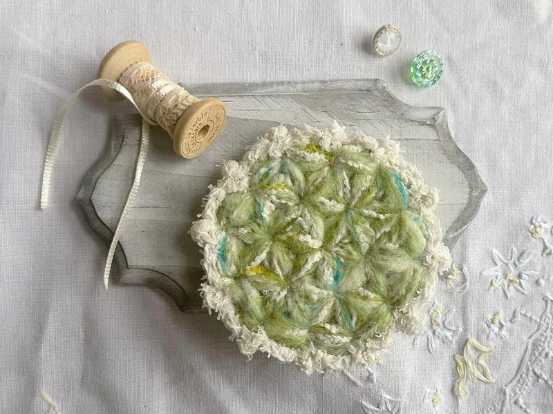 Knitting 生命之花垫 - 绿草如茵 - 杯垫 - 棉 绿色