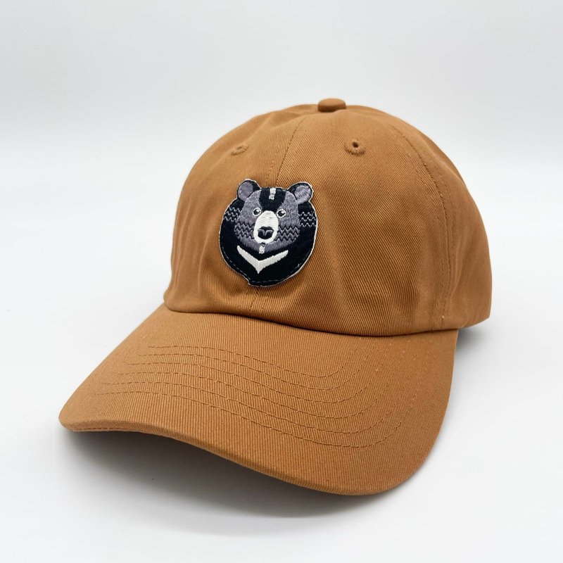 【森林动物系列】黑熊布章休闲老帽(驼色) - 帽子 - 棉．麻 咖啡色
