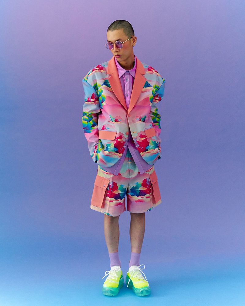 野台戏布景山水印花oversize西装外套 - 男装外套 - 聚酯纤维 多色