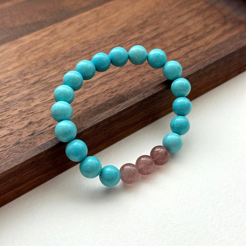 【射手摩羯座|12月生日】蓝松石草莓晶镀银手链 幸运勇气心灵创伤 - 手链/手环 - 半宝石 多色