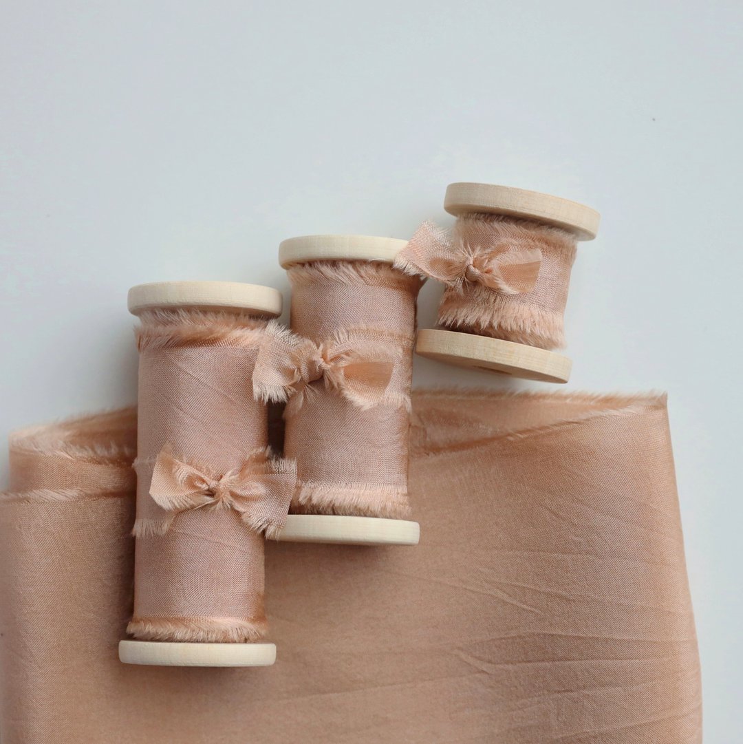 Sandstone Silk Ribbon / Hand Dyed Silk ribbon on Wood Spool - 包装材料 - 丝．绢 橘色