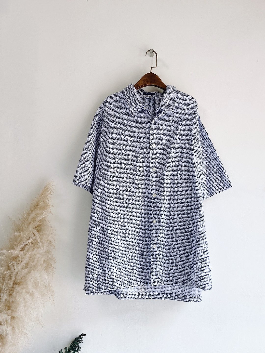 海蓝洋流小鱼游玩 古着棉质夏威夷衬衫上衣 vintage Aloha Shirt - 男装衬衫 - 棉．麻 蓝色