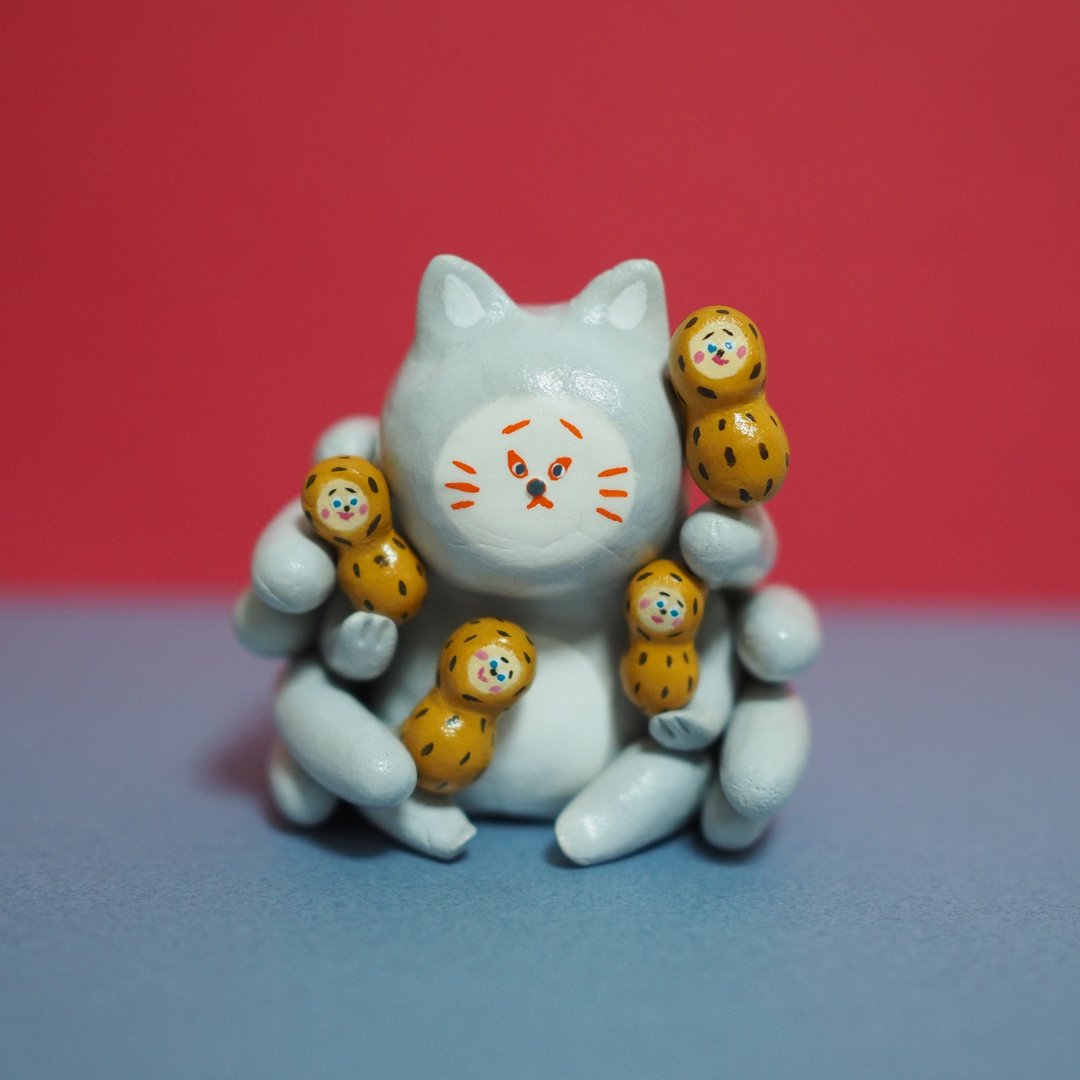 落花生九尾猫 - 玩偶/公仔 - 粘土 灰色
