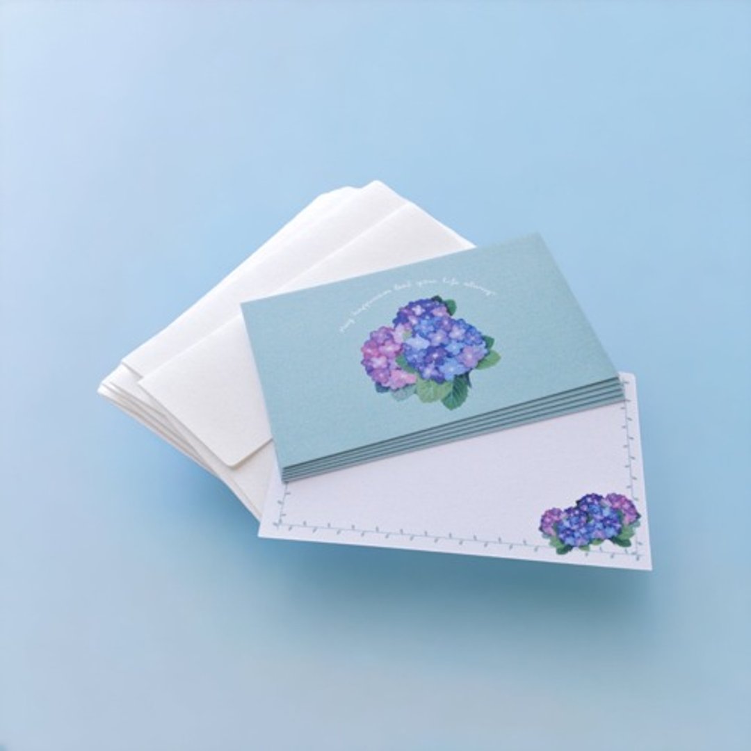 消息卡与信封套组【绣球花】 - 卡片/明信片 - 纸 