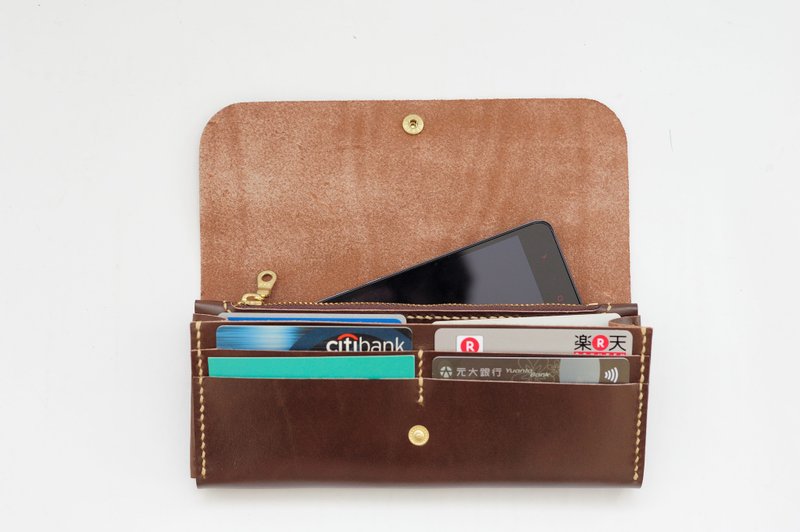 【Be Two】深咖色手工长夹/真皮皮夹/拉链大容量/双层卡位/牛皮皮包/圣诞礼物 - 皮夹/钱包 - 真皮 咖啡色