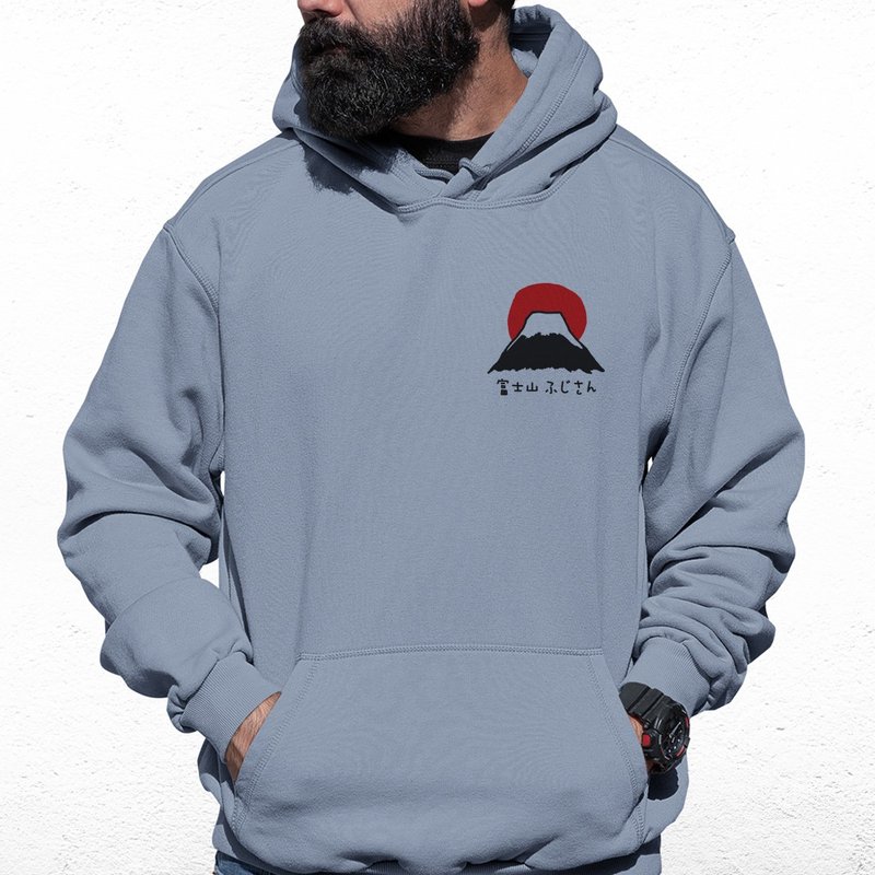 左胸 富士山 刷毛帽T 中性版 星空灰 Fuji 3776秋冬圣诞礼物东京 - 中性连帽卫衣/T 恤 - 棉．麻 灰色