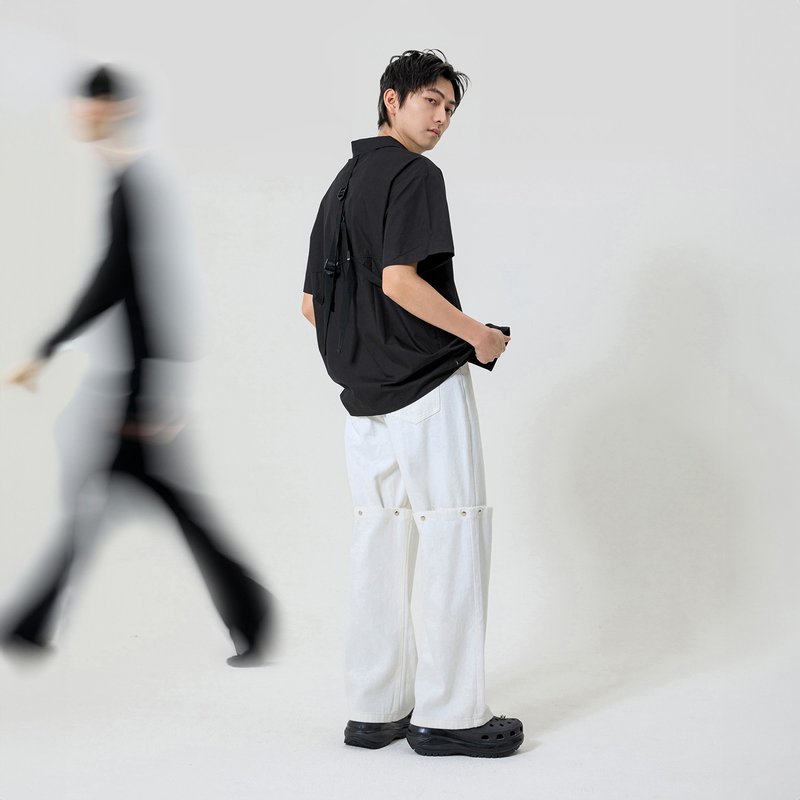 可拆式压扣牛仔裤 - 男士长裤 - 棉．麻 白色