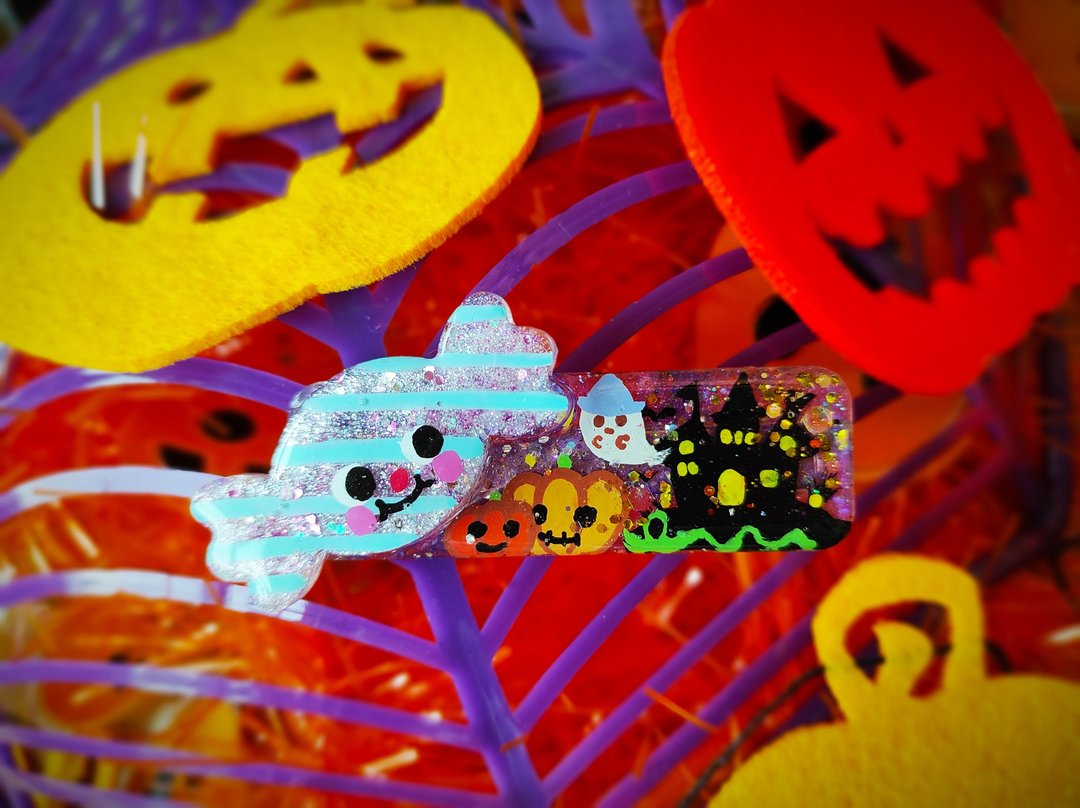 手作系列 - HALLOWEEN 糖果南瓜城堡手绘发夹 ( 每款一件) A - 发饰 - 其他材质 多色