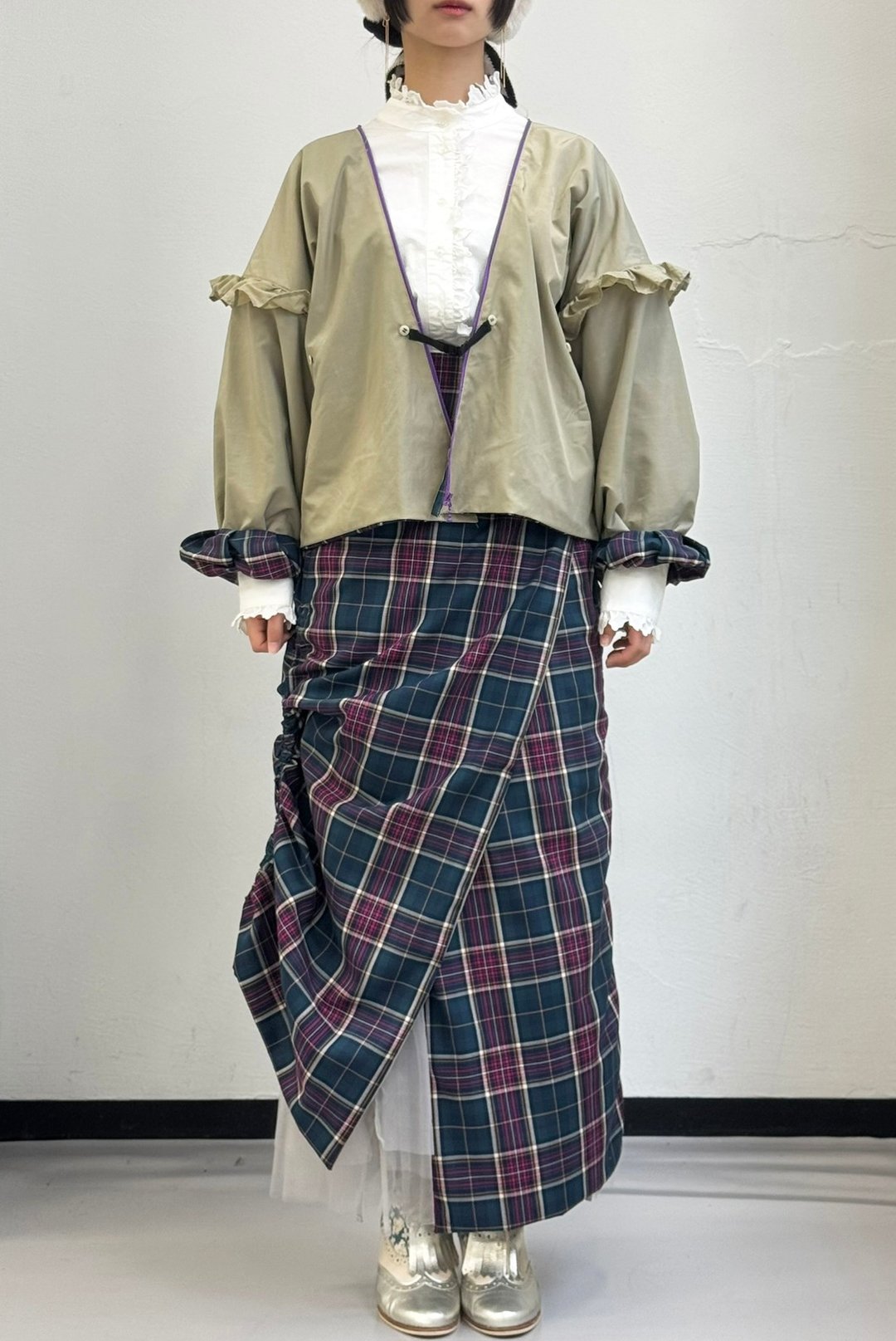 mash up outfits 米色×深蓝格纹 现货 - 女装西装外套/风衣 - 聚酯纤维 卡其色