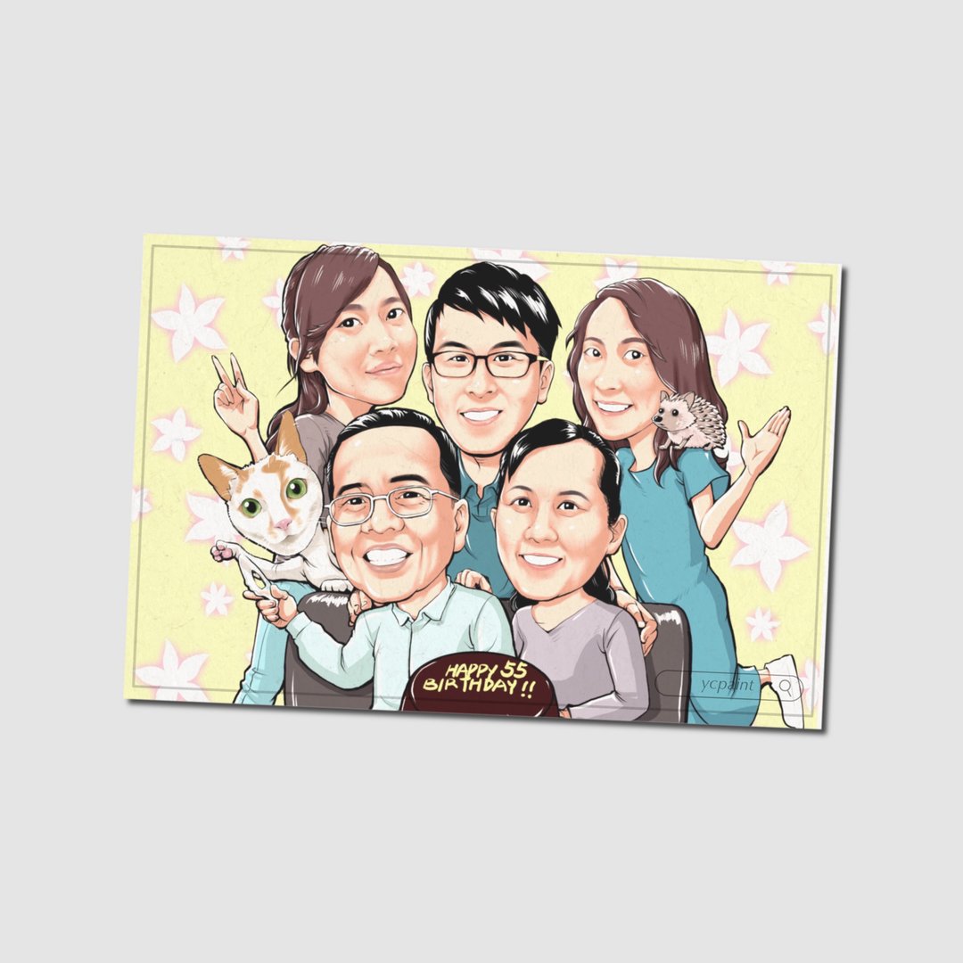 Q版漫画人像画/似颜绘/结婚礼物/情侣/全家福/团体合照/电子档 - 订制画像 - 其他材质 橘色