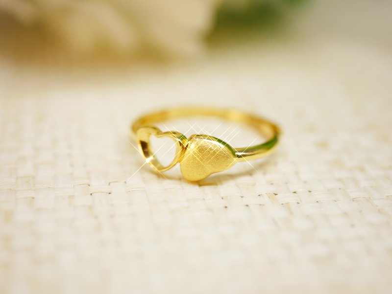 黄金戒指-心心相印爱心戒-黄金9999活口戒 - 戒指 - 24k 金 金色