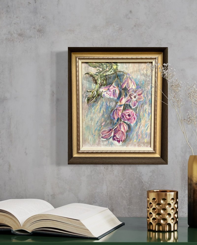 静谧紫花艺术画作 花之脆弱 油性粉彩 油画棒画作 含框装饰画 - 摆饰 - 纸 