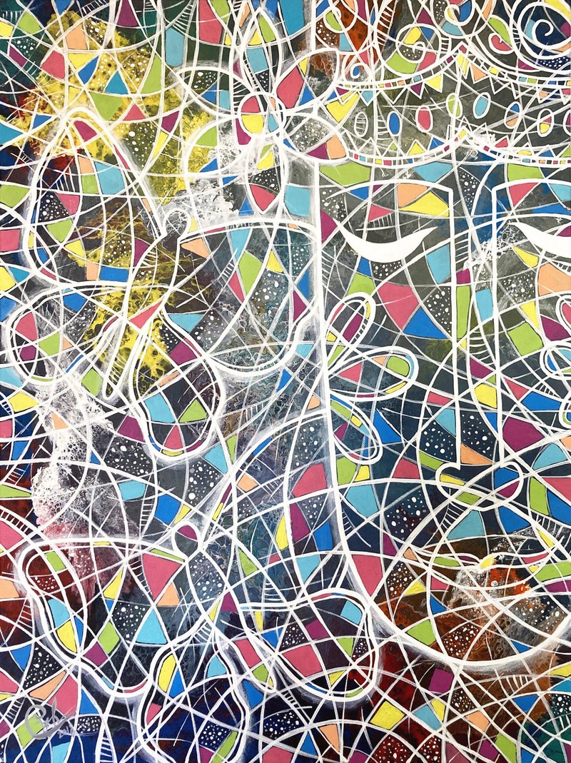 抽象线条绘画 心的流动2 画作 - 订制画像 - 棉．麻 多色