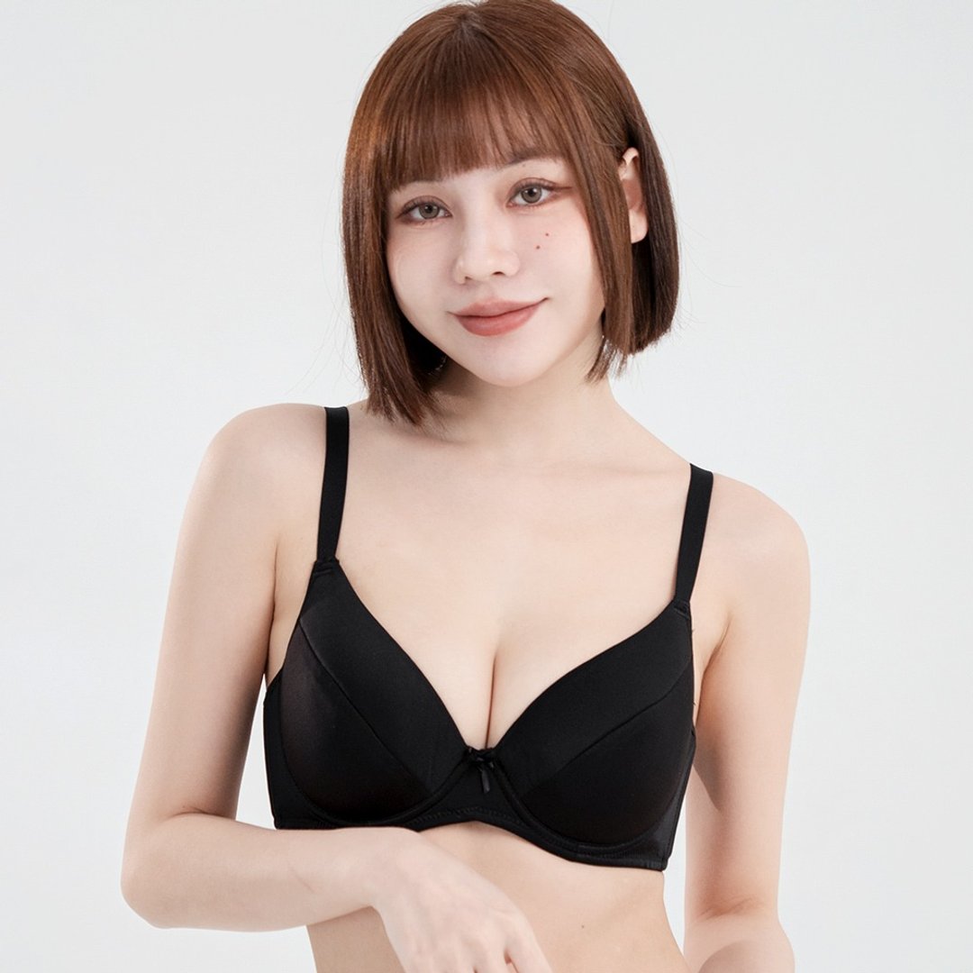 Pink Lady 硬钢圈 C罩杯 薄衬纯棉内里 柔滑侧背片 集中包覆内衣 - 女士内衣裤 - 其他人造纤维 黑色