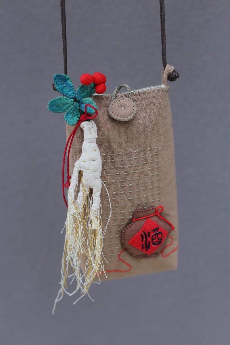 壹染指原创 棉麻全手缝 | 人参酒 斜挎 手提 两用 | 客制 - 侧背包/斜挎包 - 棉．麻 多色