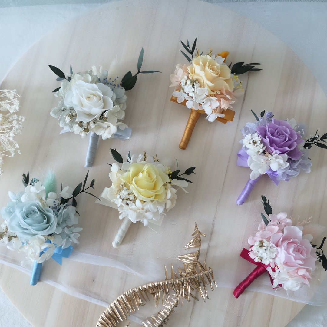 【温柔色系永生玫瑰胸花】新郎胸花/伴郎胸花/主婚人胸花 共6色 - 胸针 - 植物．花 粉红色