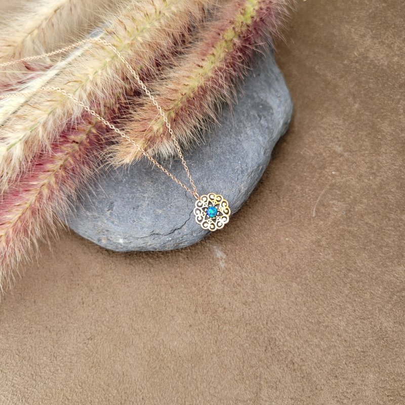 925纯银 镀玫瑰金 | 孔雀绿 蛋白石项链 - 项链 - 纯银 银色