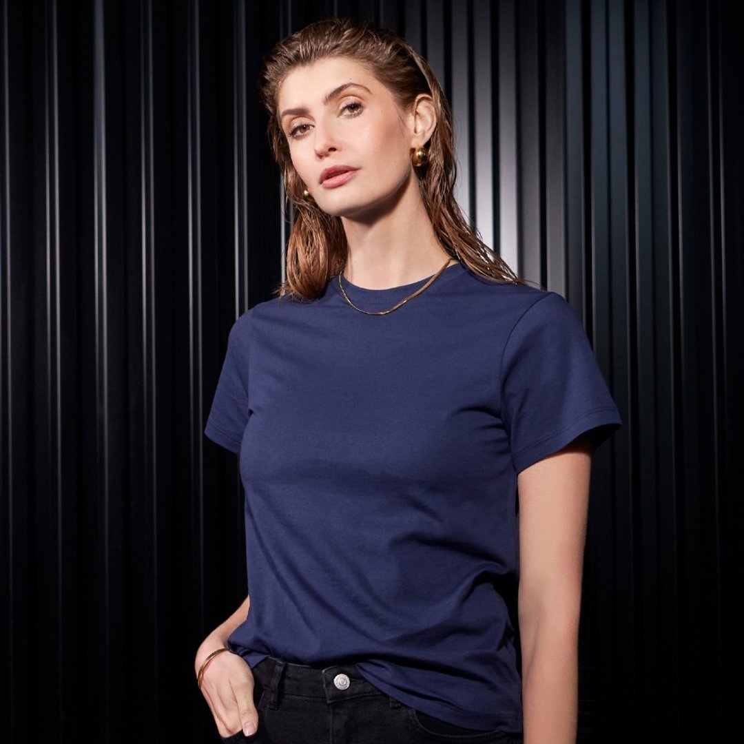 Bread & Boxers Crew-Neck Cotton 纯有机棉女用圆领T - 海军蓝 - 女装 T 恤 - 棉．麻 蓝色
