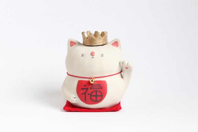 Lucky Cat King Single Vase Left Hand [Made-to-Order] - 摆饰 - 陶 红色
