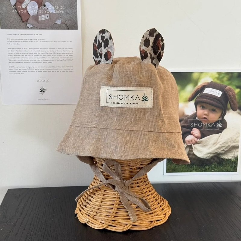 SHÓMKA 小熊渔夫帽 BEAR HAT 54cm - 童装上衣 - 亚麻 卡其色