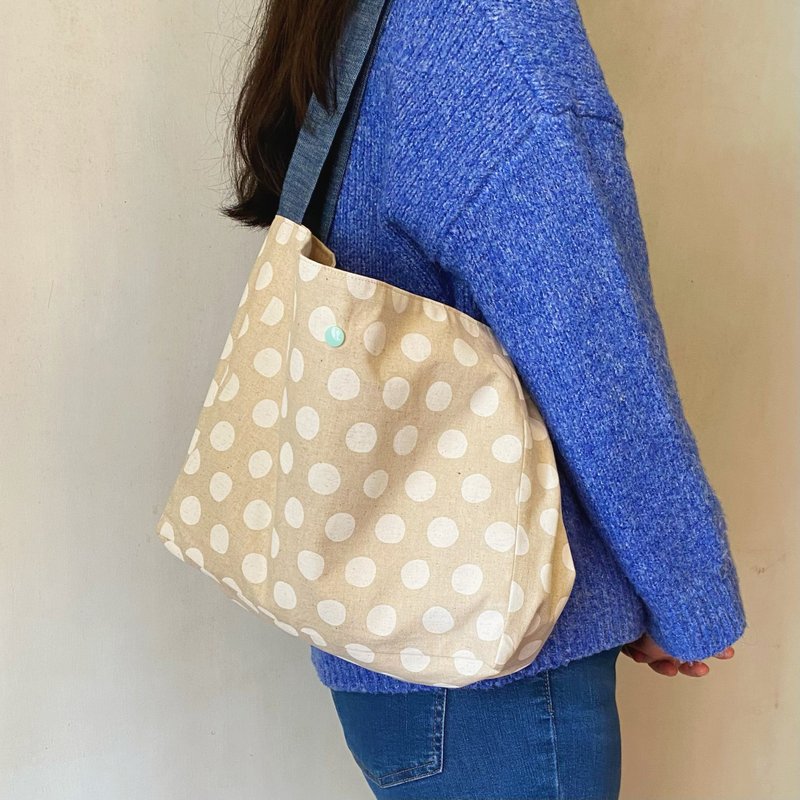 悠闲随性波点肩挽袋/侧背包/shoulder bag - 侧背包/斜挎包 - 棉．麻 白色