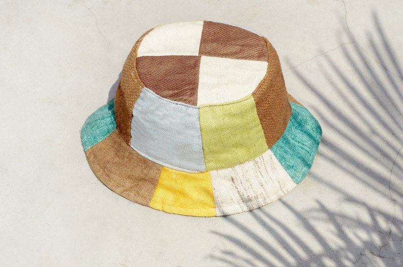 七夕礼物 限量一件 自然森林风拼接手织棉麻帽 / 渔夫帽 / 遮阳帽 / 拼布帽 / 手工帽 /登山帽 - 清新森林 民族风渔夫帽 - 帽子 - 棉．麻 多色