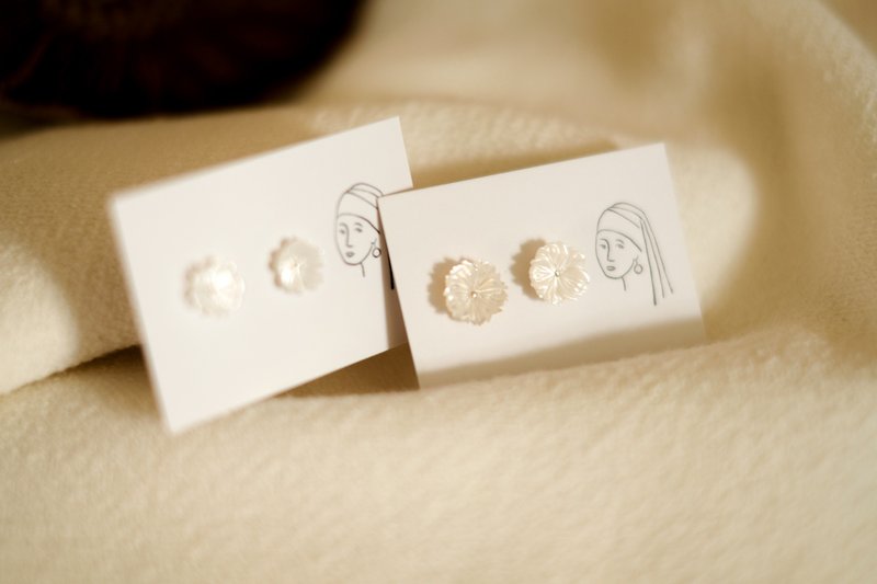 【温柔白色】樱花 天然白贝壳贝母 10mm 全925纯银耳钉/耳夹 - 耳环/耳夹 - 纯银 白色