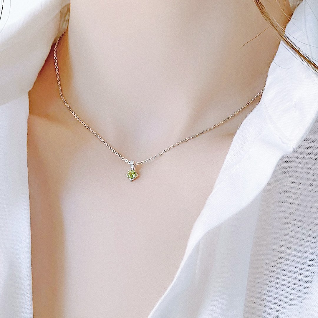 海蓝宝 - 橄榄石 - 黄水晶 - 紫水晶纯银项链 - 诞生石 - 项链 - 水晶 绿色