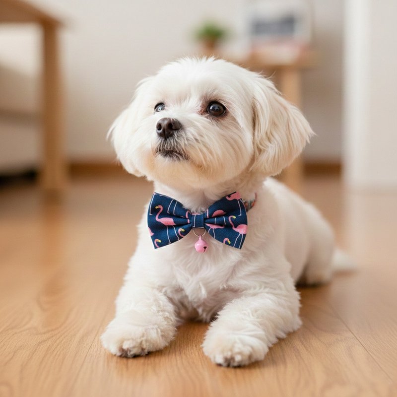 红鹤款 蝴蝶结宠物装饰项圈 猫咪 兔子 小型犬 迷你犬 - 项圈/牵绳 - 棉．麻 蓝色