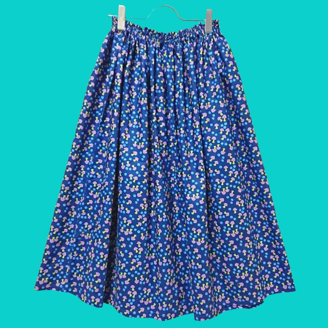 [Made to order] Mini Mini Mushroom Skirt Blue / USAfabric / Free size / Made in Japan / Made in Japan - 裙子 - 棉 蓝色