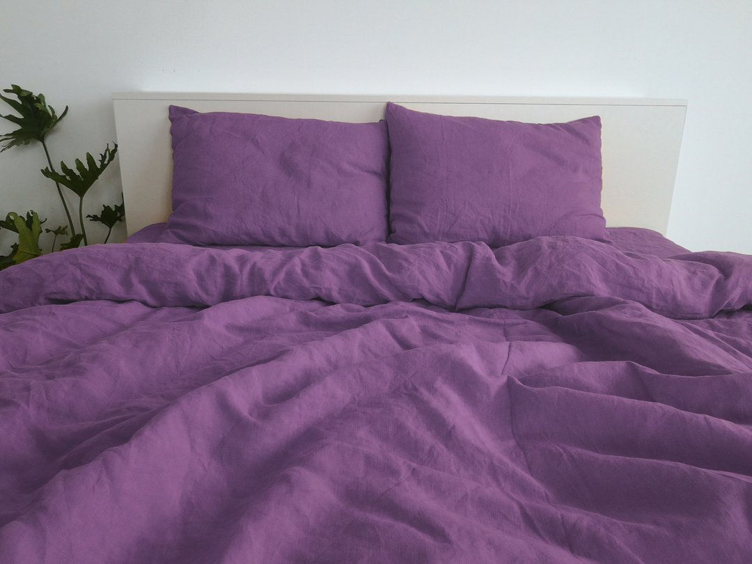 Orchid linen pillowcase / Purple pillow cover / Euro, American, Taiwan size - 寝具 - 亚麻 紫色