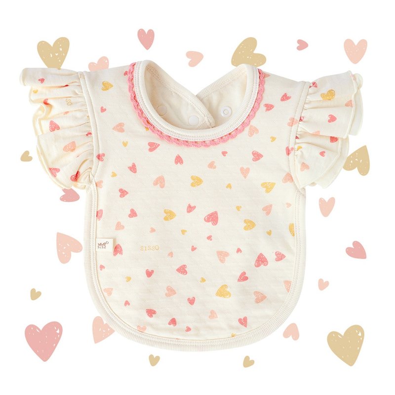【SISSO有机棉】爱心朵朵天丝棉法式围兜 - 围嘴/口水巾 - 棉．麻 白色