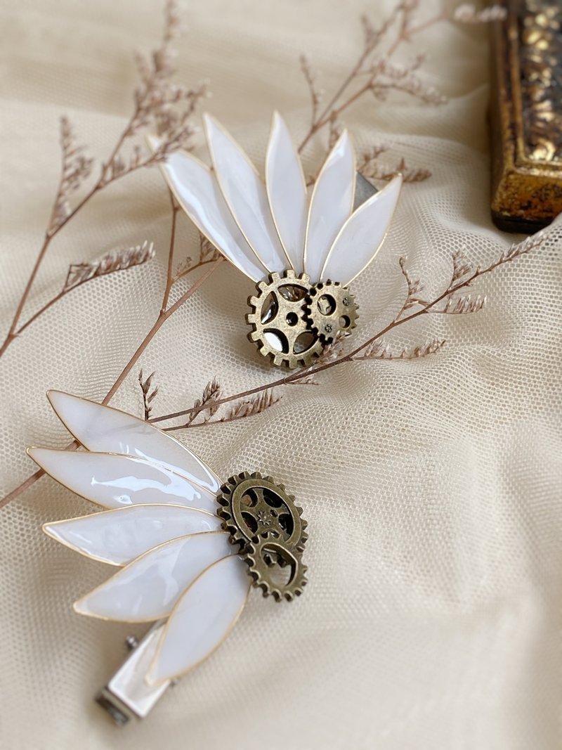 机械の羽 | 发夹 steampunk 齿轮 蒸庞 蒸汽庞克 Lolita - 发饰 - 树脂 白色