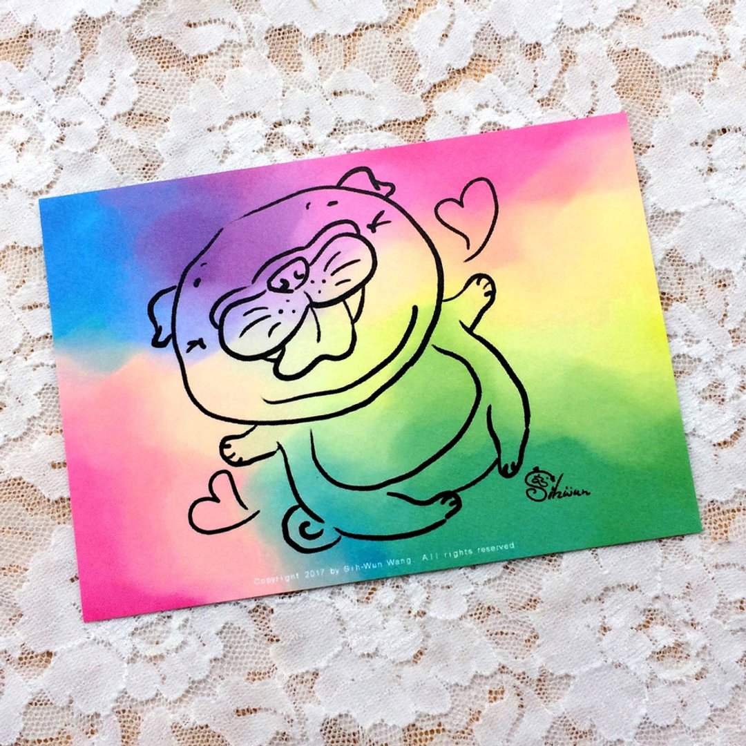 彩虹 巴哥明信片 - 卡片/明信片 - 纸 白色