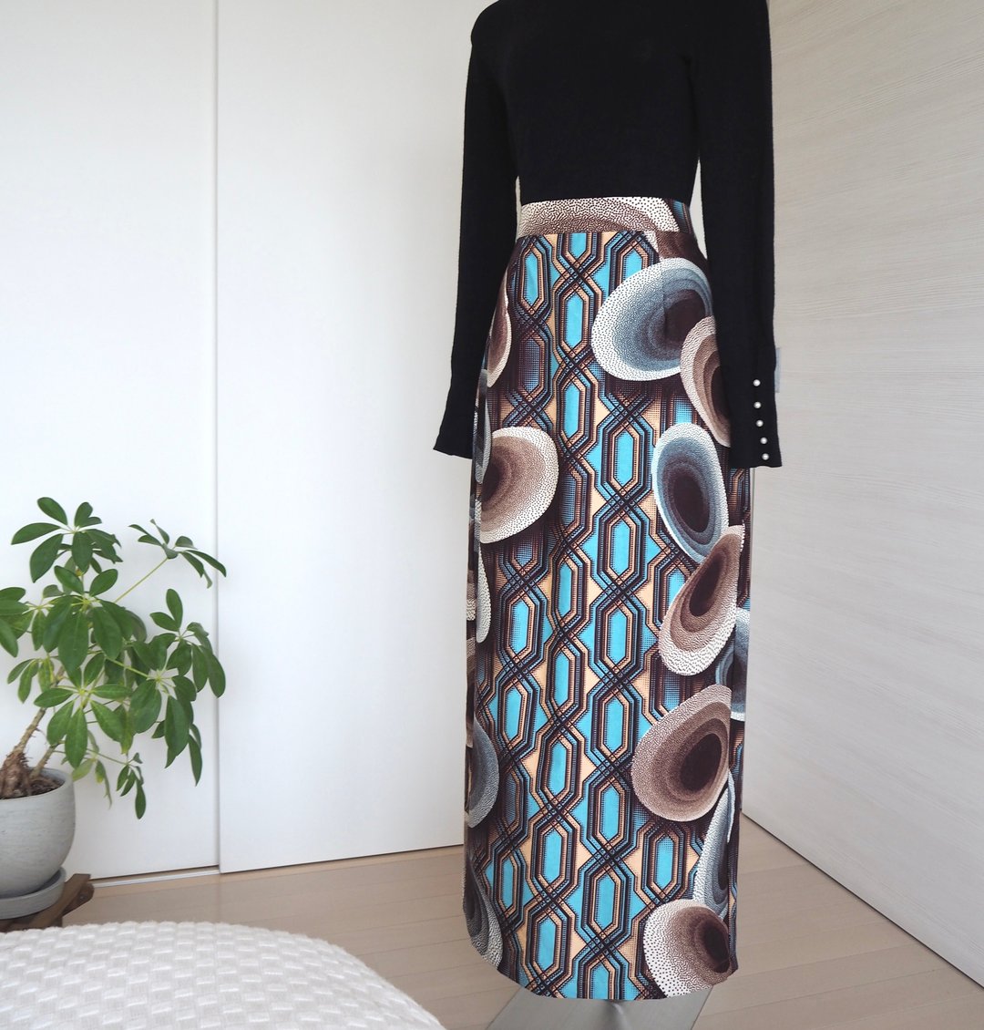 【日本制・手工制作】 非洲布 半合身棉质长裙 非洲印花布 长裙 - 裙子 - 棉 多色