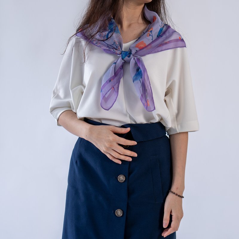 花园鸟 - 雪纺纱大丝巾 - 丝巾 - 丝．绢 紫色