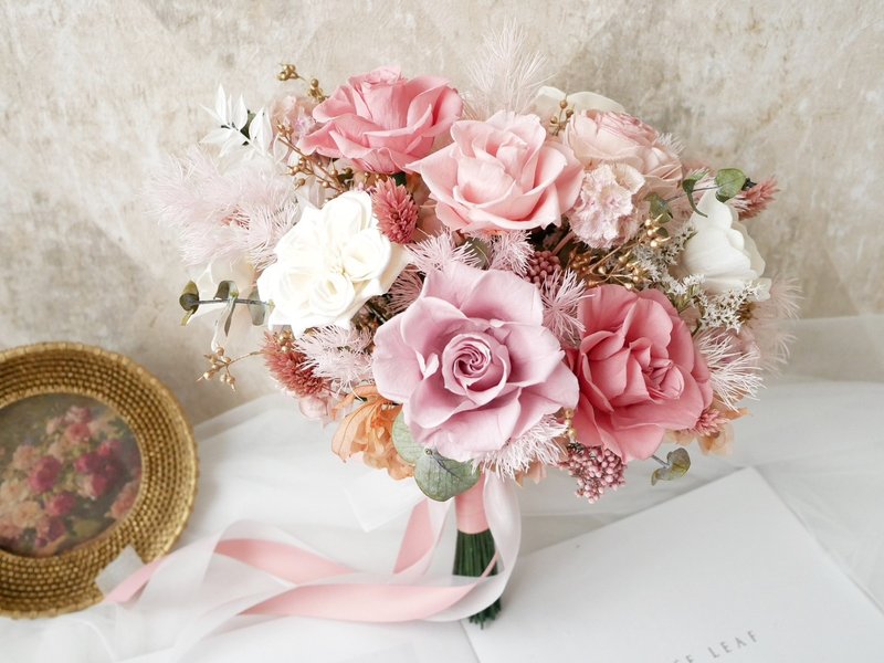 自然型不凋捧花【丽芙花园】永生捧花/拍婚纱/婚礼捧花 - 干燥花/捧花 - 植物．花 粉红色